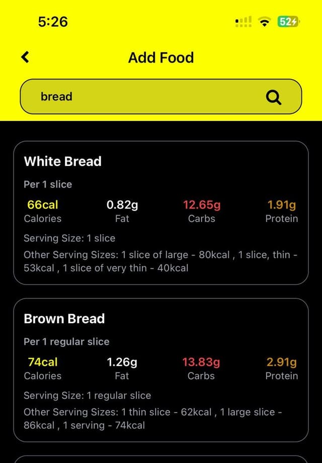 Food Search Interface